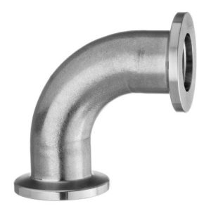 Stainless steel pipe elbow with flanged ends for industrial piping systems