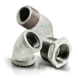 GI/MI screwed fittings including galvanized elbows and threaded pipe connectors for plumbing applications